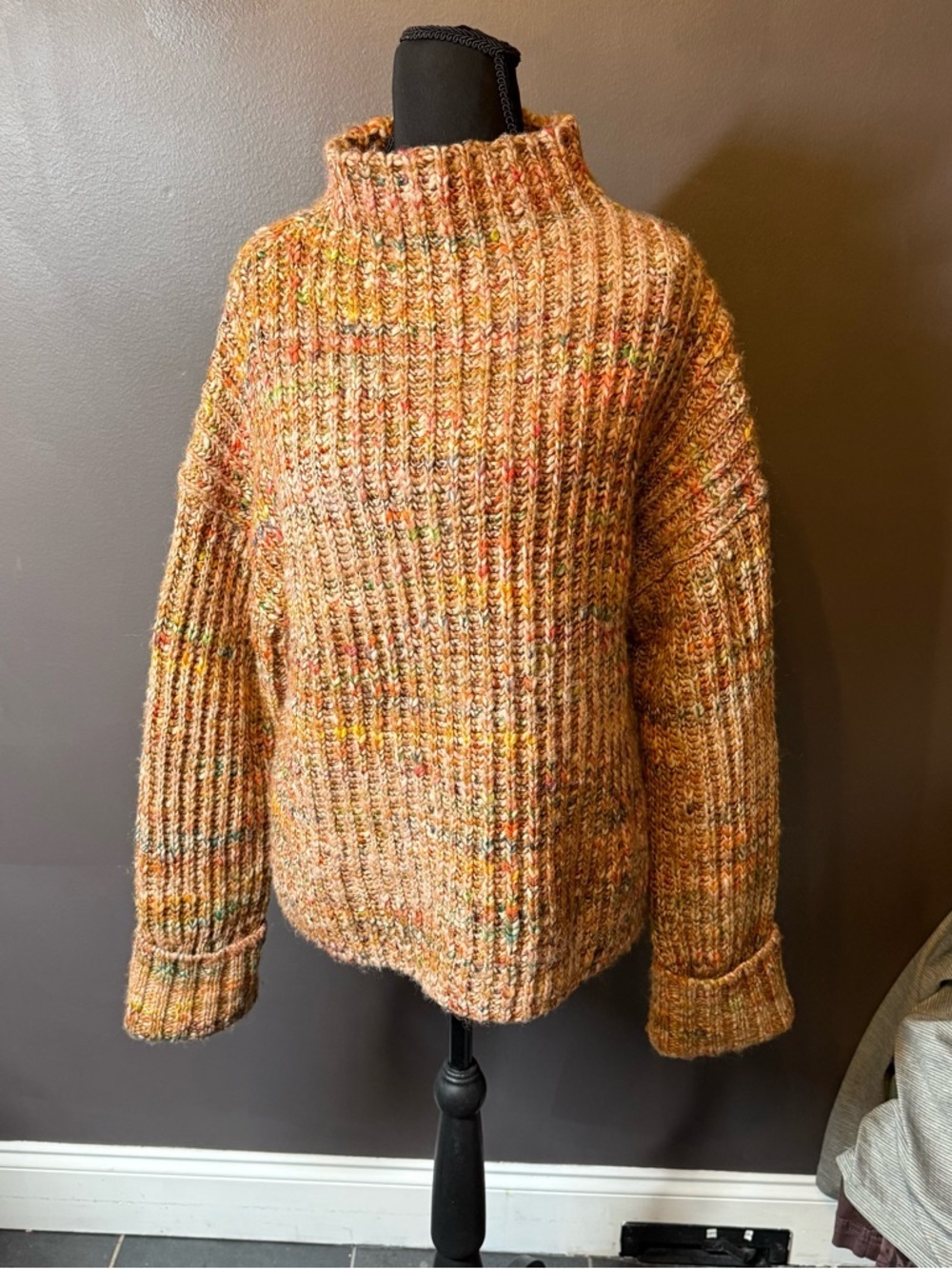 Madewell Multicolored Ribbed Turtleneck Sweater - Orange Speckle